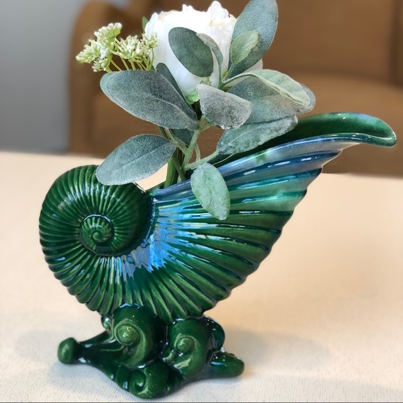 Vintage Royal Haeger Ceramic Green Nautilus Shell Vase Art Deco - Picture 9 of 9